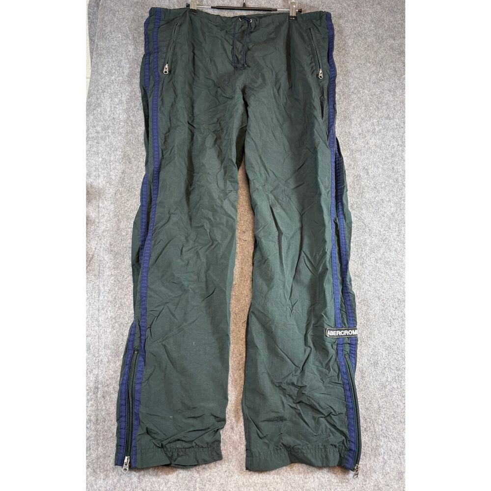 VINTAGE 90s Abercrombie Track Pants Mens Green Straight Leg Windbreaker Medium - Picture 2 of 7